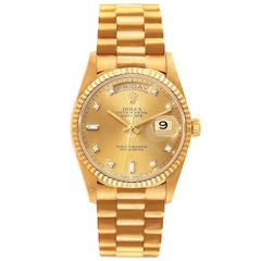 Rolex President Day-Date Yellow Gold Diamond Mens Watch 18238 Unworn NOS