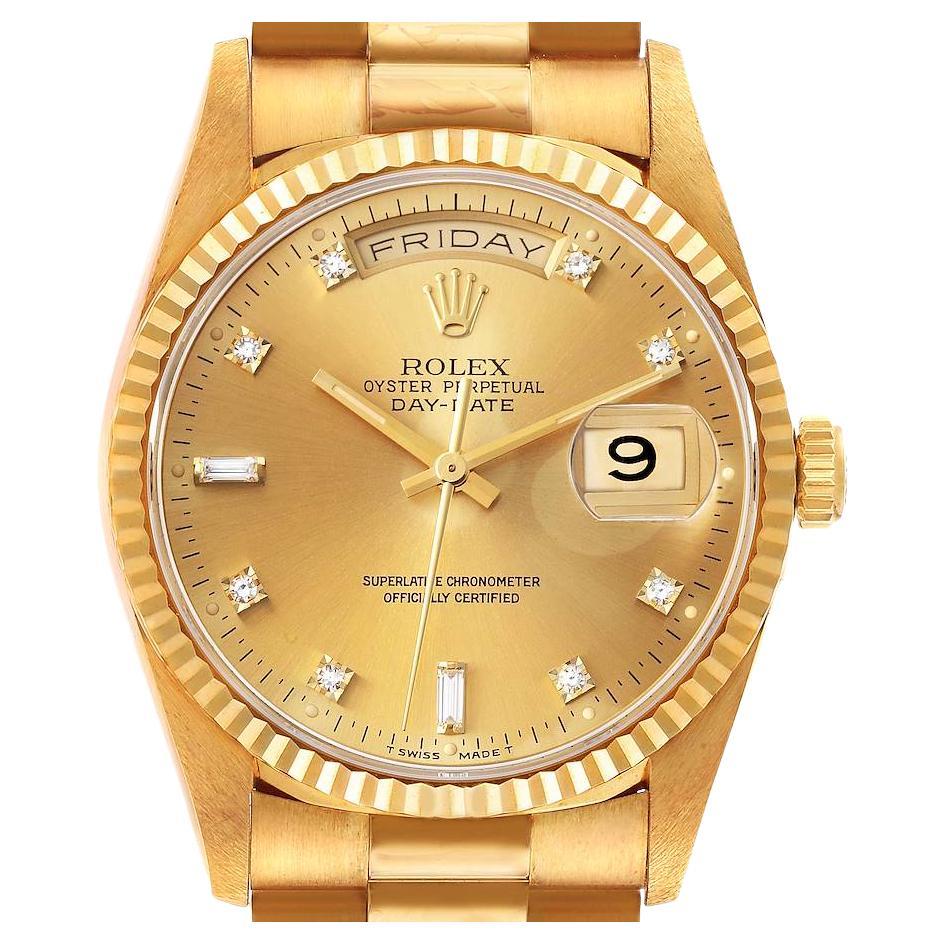 Rolex President Day-Date Yellow Gold Diamond Mens Watch 18238 Unworn NOS