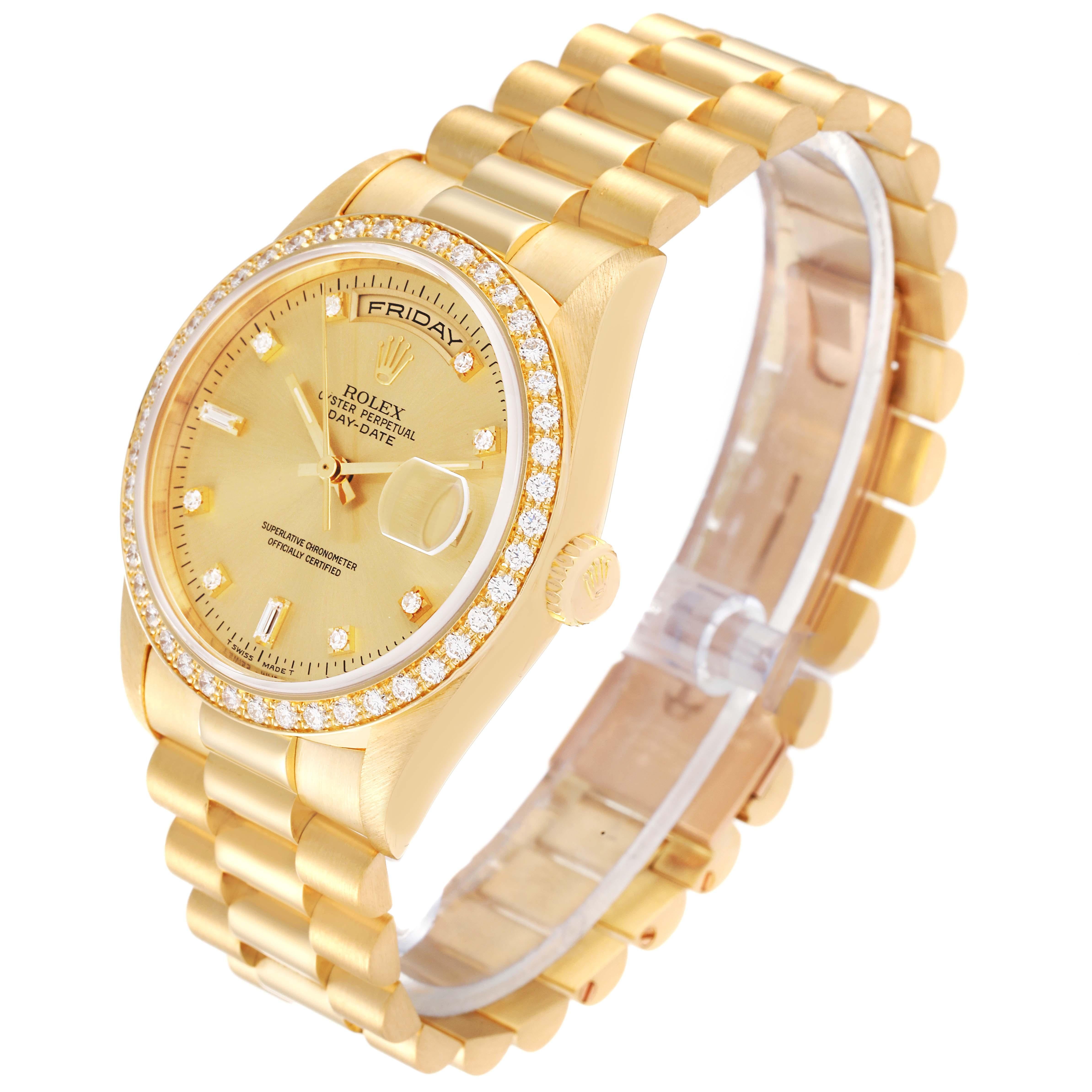Rolex President Day Date 36mm Yellow Gold Diamond Mens Watch 18348 Box Papers In Excellent Condition In Atlanta, GA