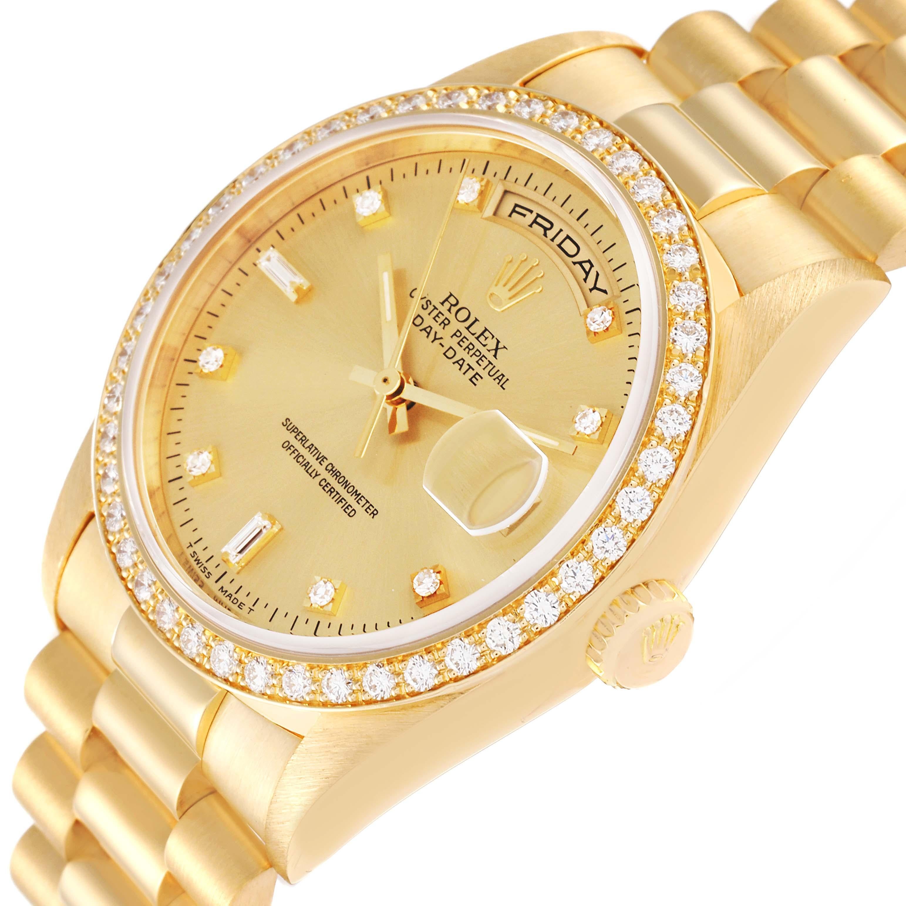 Men's Rolex President Day Date 36mm Yellow Gold Diamond Mens Watch 18348 Box Papers