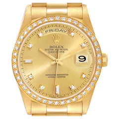 Rolex President Day Date 36mm Yellow Gold Diamond Mens Watch 18348 Box Papers