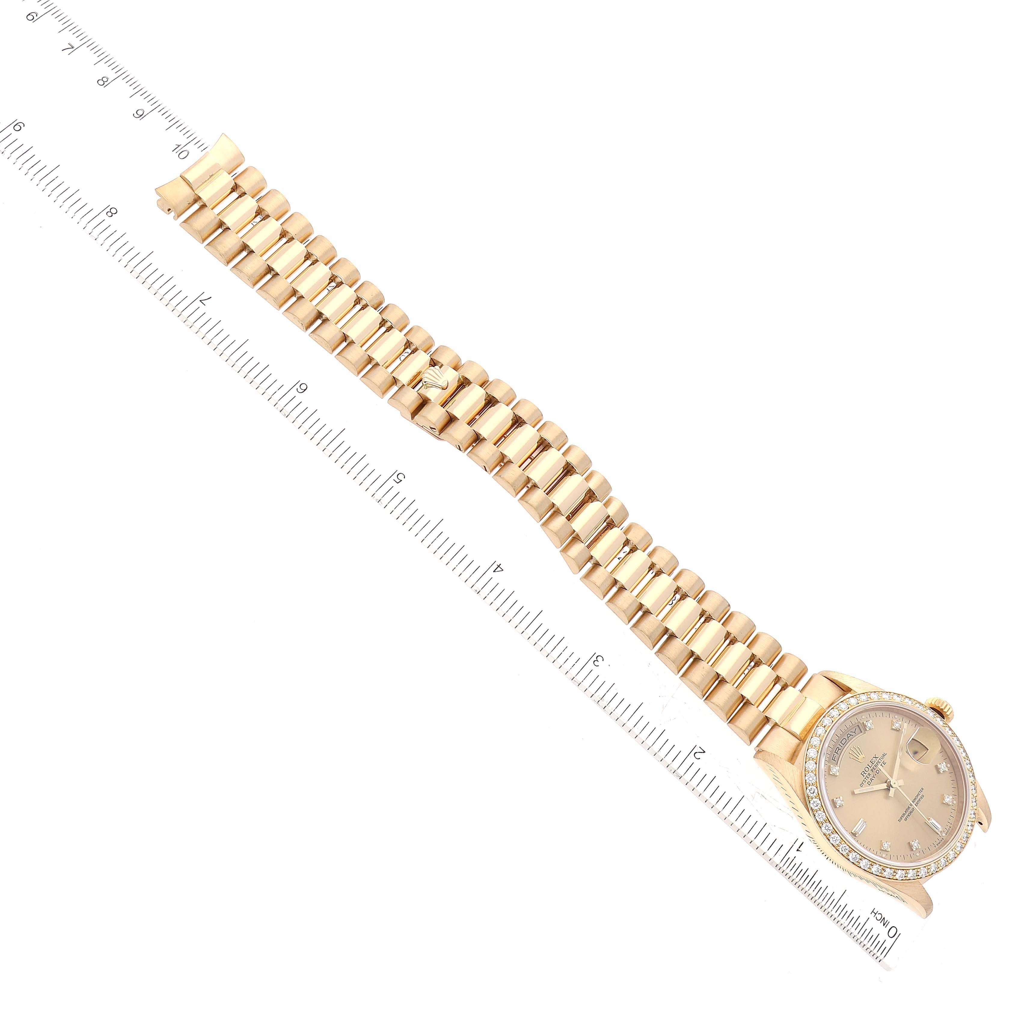 Rolex President Day Date 36mm Yellow Gold Diamond Mens Watch 18348 6