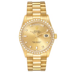Rolex President Day Date 36mm Yellow Gold Diamond Mens Watch 18348