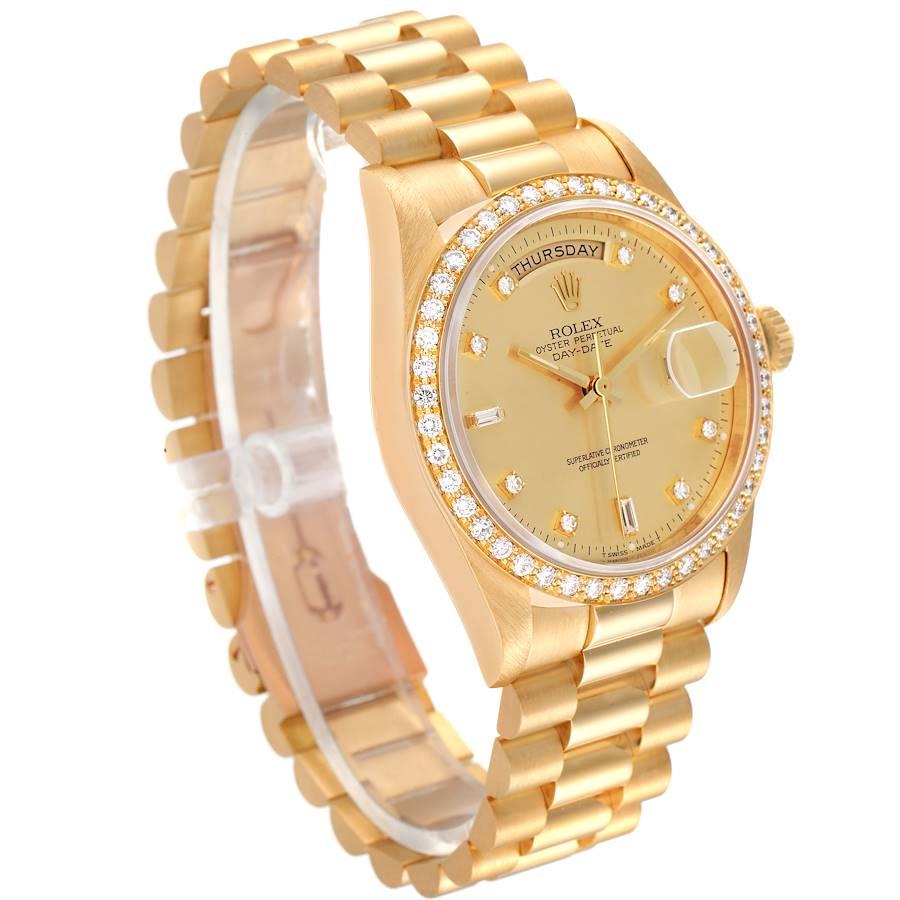 Rolex President Day Date Yellow Gold Diamond Mens Watch 18348 In Excellent Condition For Sale In Atlanta, GA