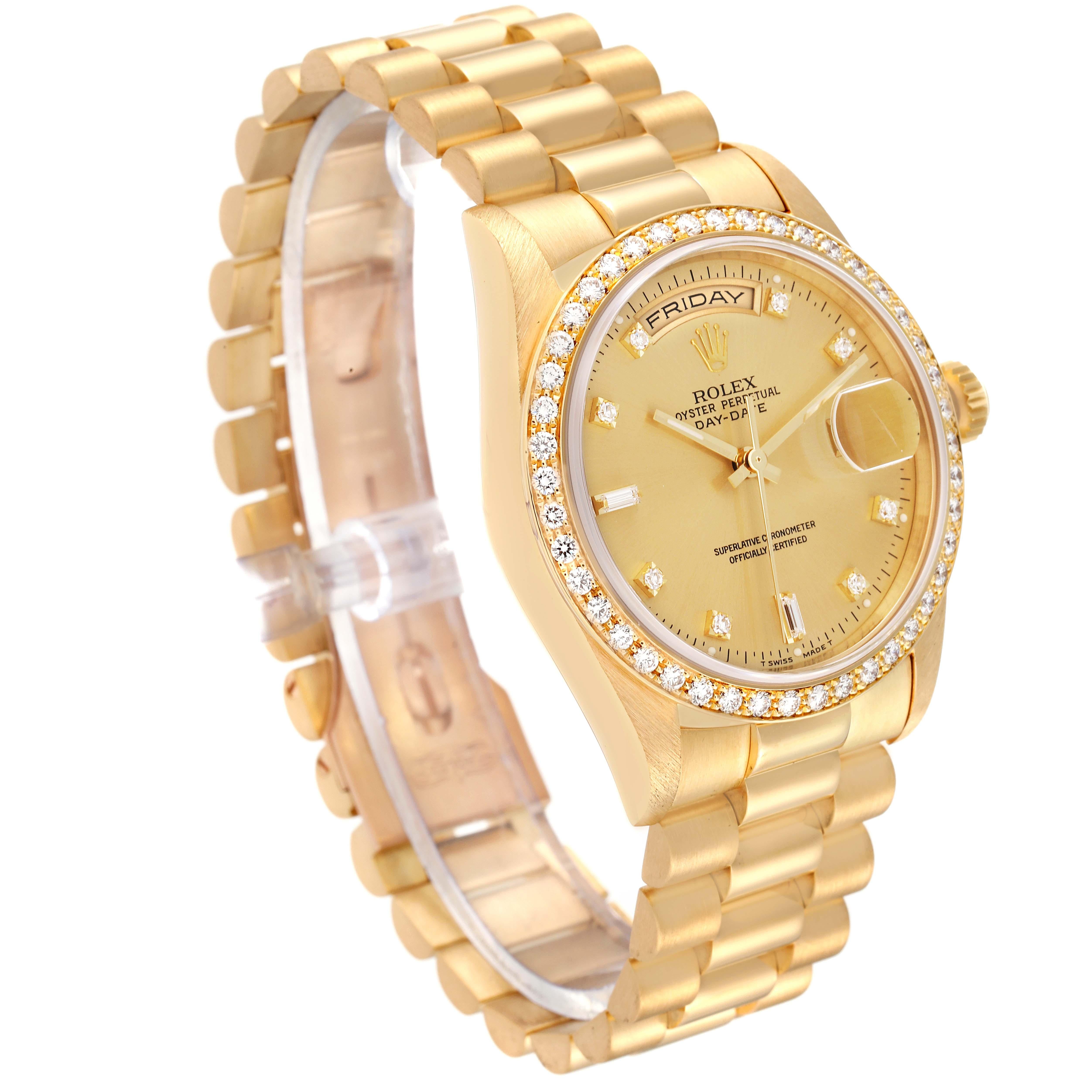 Rolex Montre President Day Date en or jaune et diamants de 36 mm pour hommes 18348 Bon état à Atlanta, GA