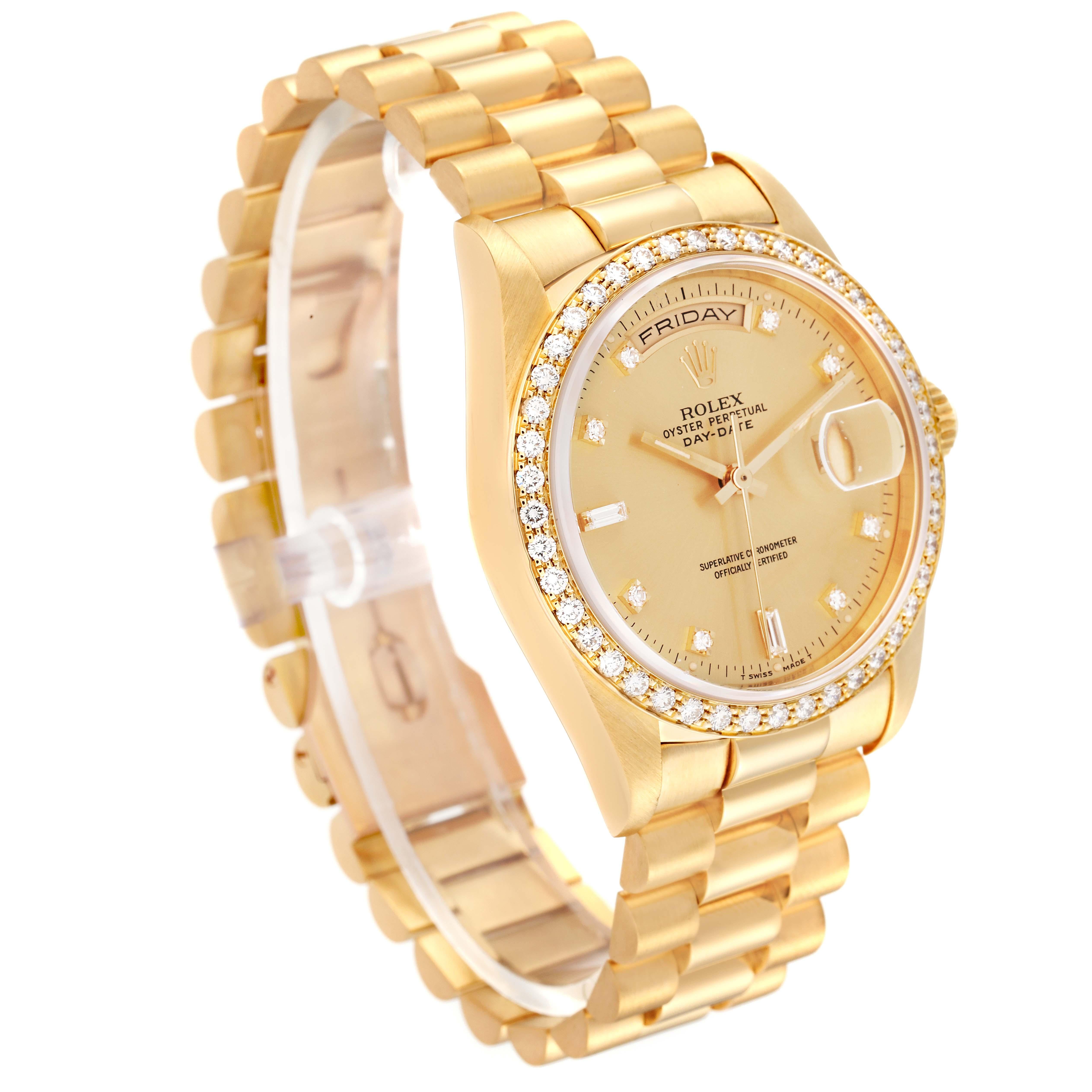 Rolex President Day Date 36mm Yellow Gold Diamond Mens Watch 18348 In Excellent Condition In Atlanta, GA