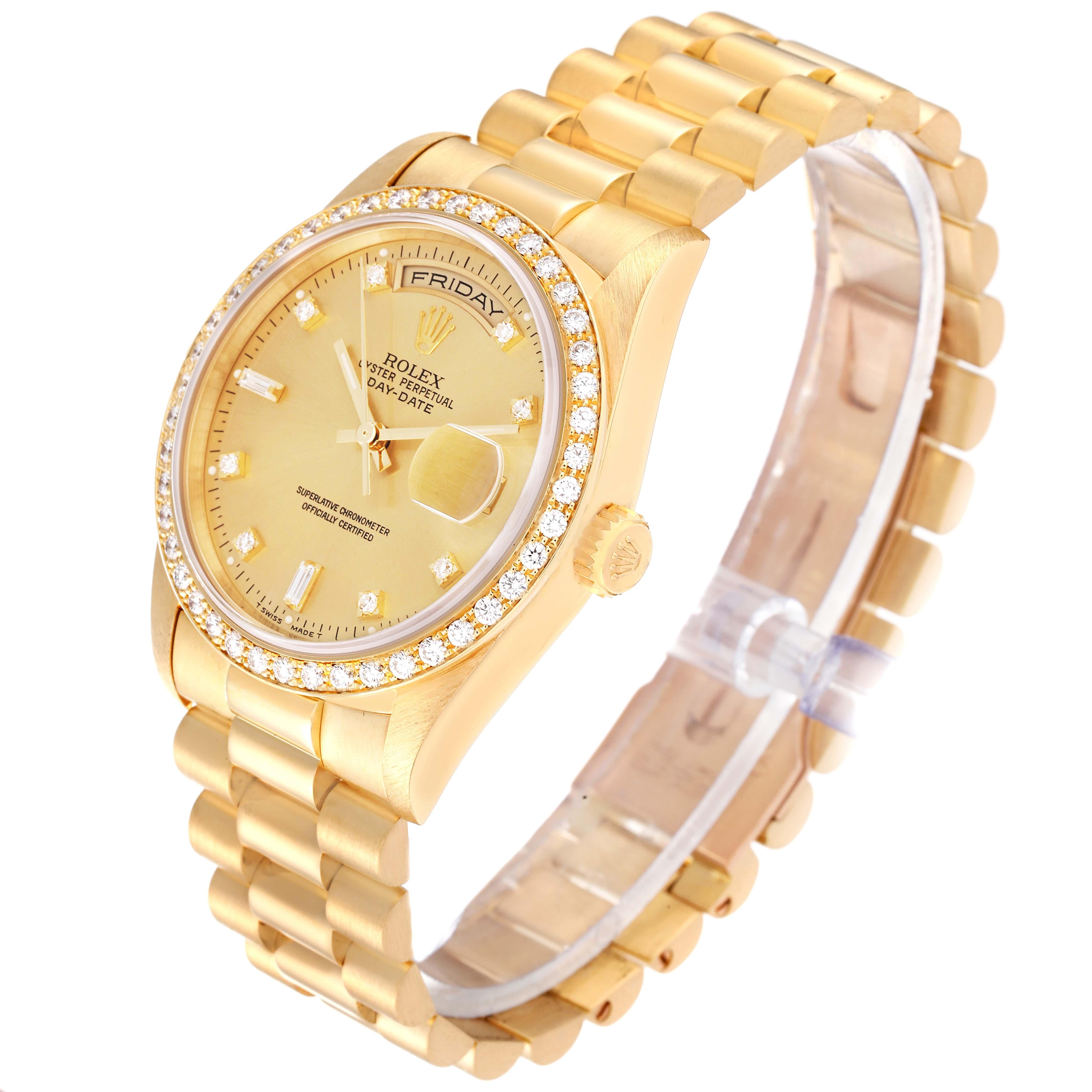 Men's Rolex President Day Date 36mm Yellow Gold Diamond Mens Watch 18348