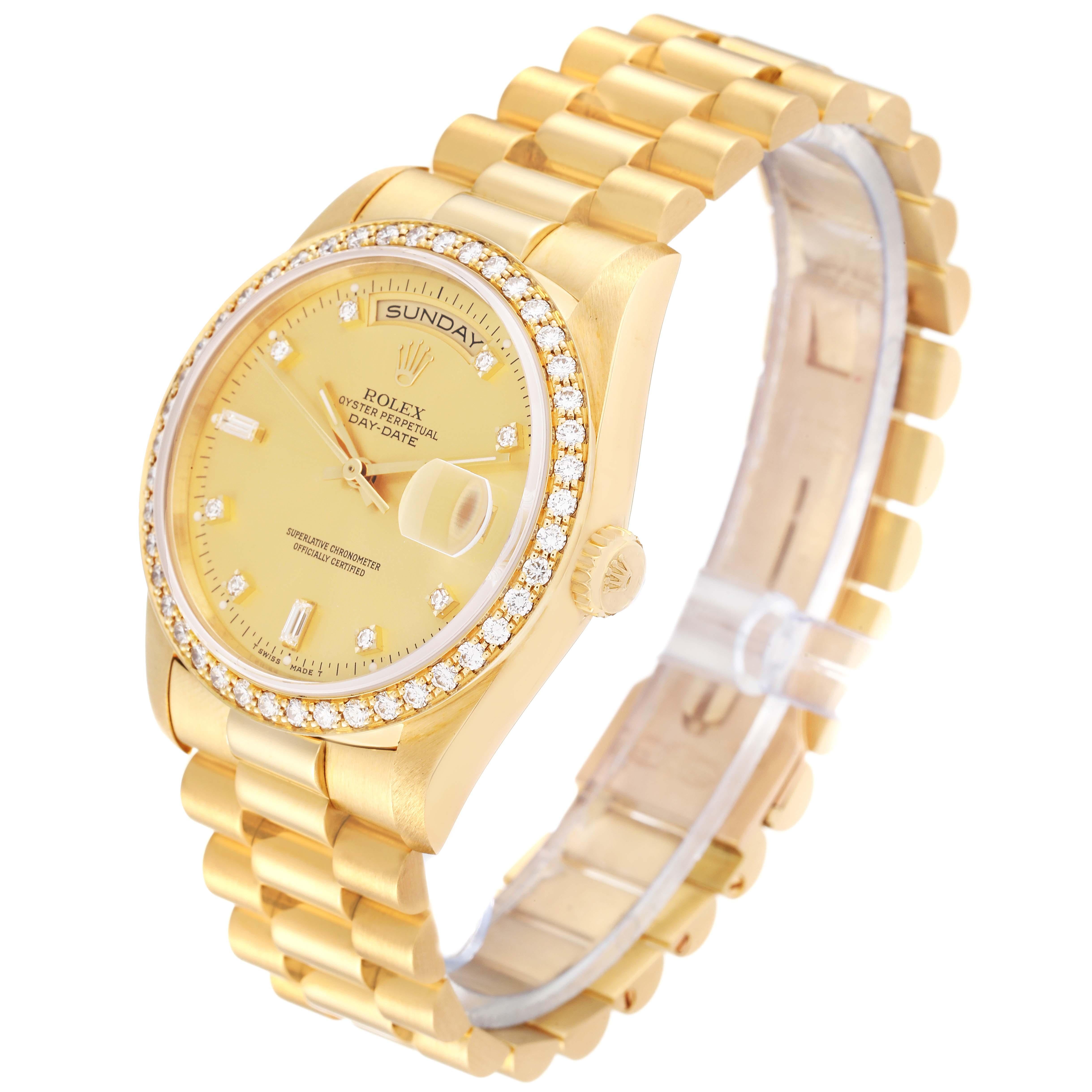 Men's Rolex President Day Date 36mm Yellow Gold Diamond Mens Watch 18348