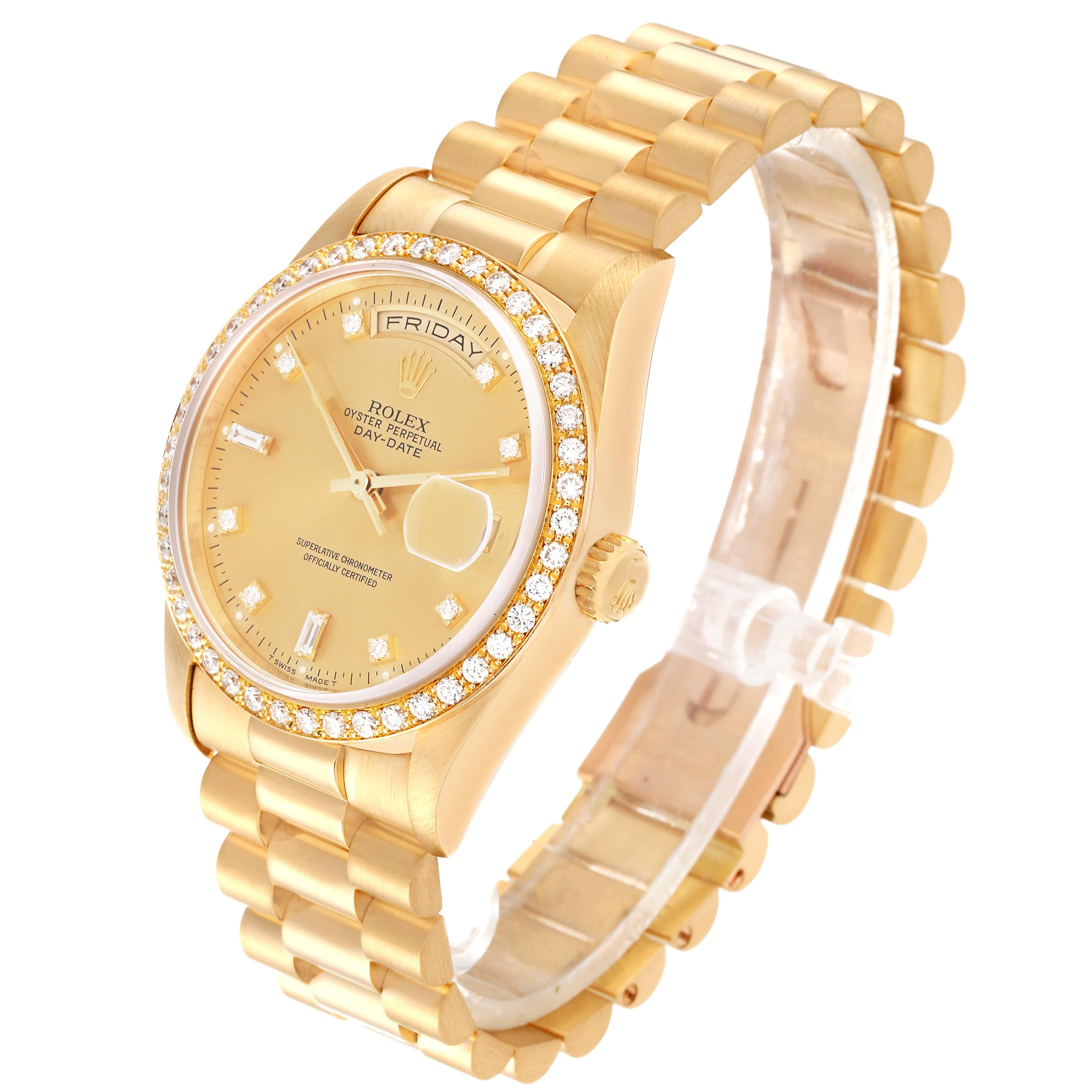 Men's Rolex President Day Date 36mm Yellow Gold Diamond Mens Watch 18348 For Sale