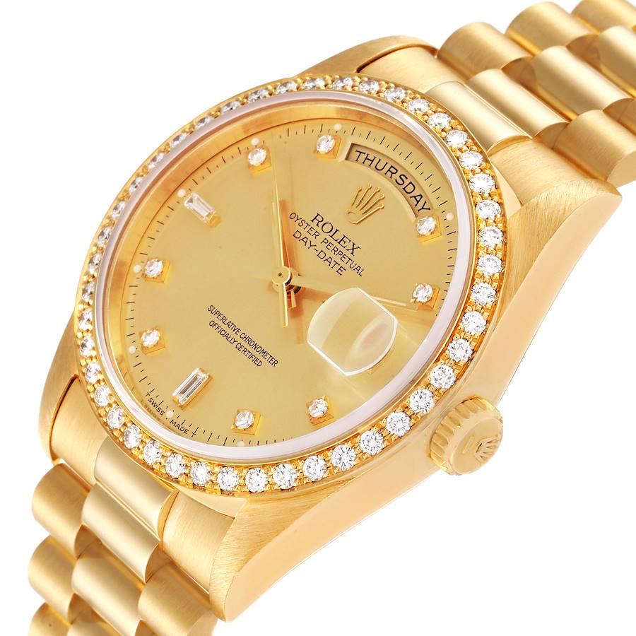 Rolex President Day Date Yellow Gold Diamond Mens Watch 18348 For Sale 1