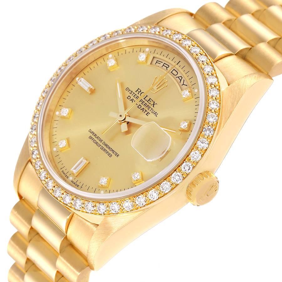 Rolex President Day Date Yellow Gold Diamond Mens Watch 18348 1