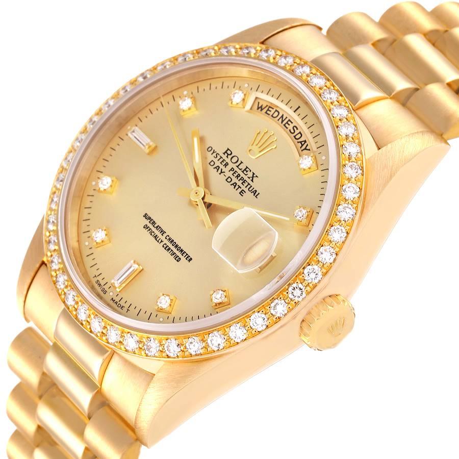 Rolex President Day Date Yellow Gold Diamond Mens Watch 18348 1