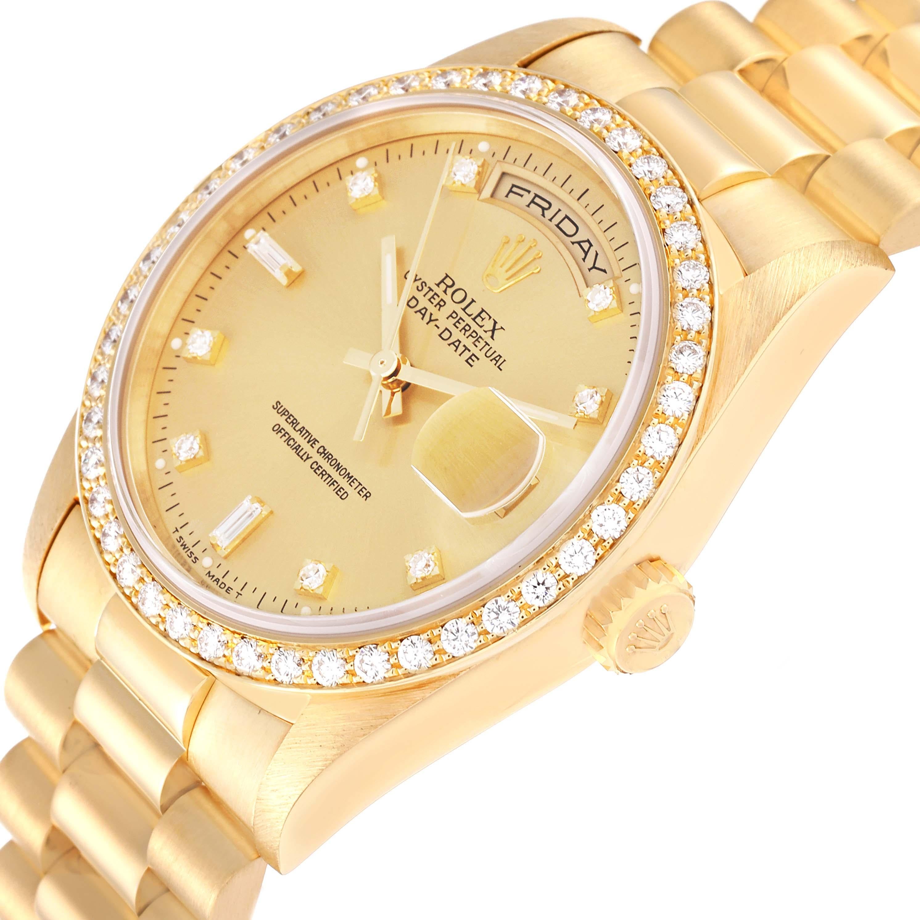 Rolex President Day Date 36mm Yellow Gold Diamond Mens Watch 18348 1