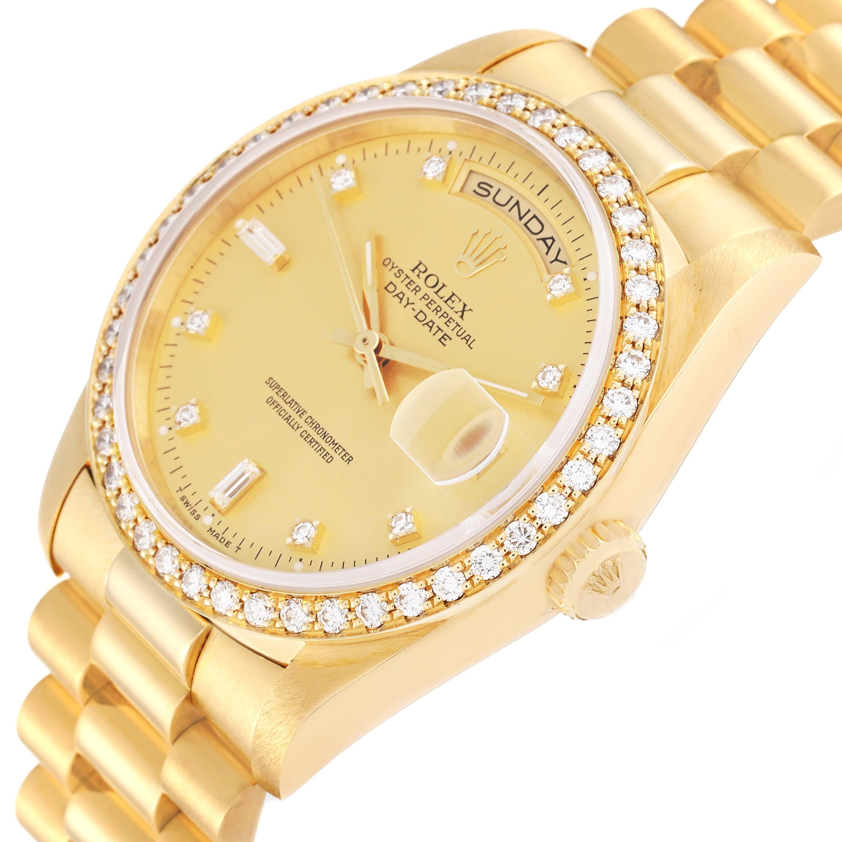 Rolex President Day Date 36mm Yellow Gold Diamond Mens Watch 18348 1