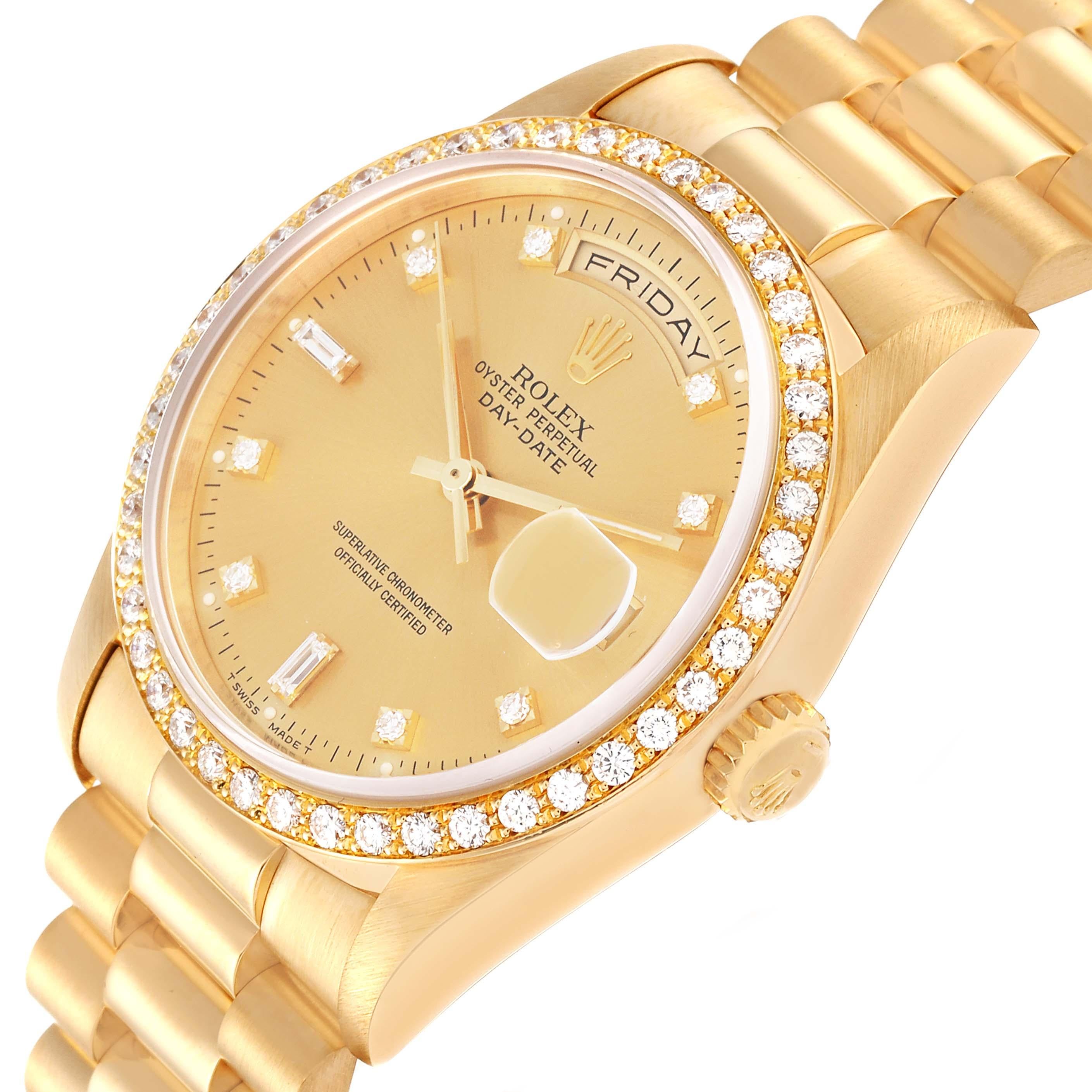 Rolex President Day Date 36mm Yellow Gold Diamond Mens Watch 18348 For Sale 2