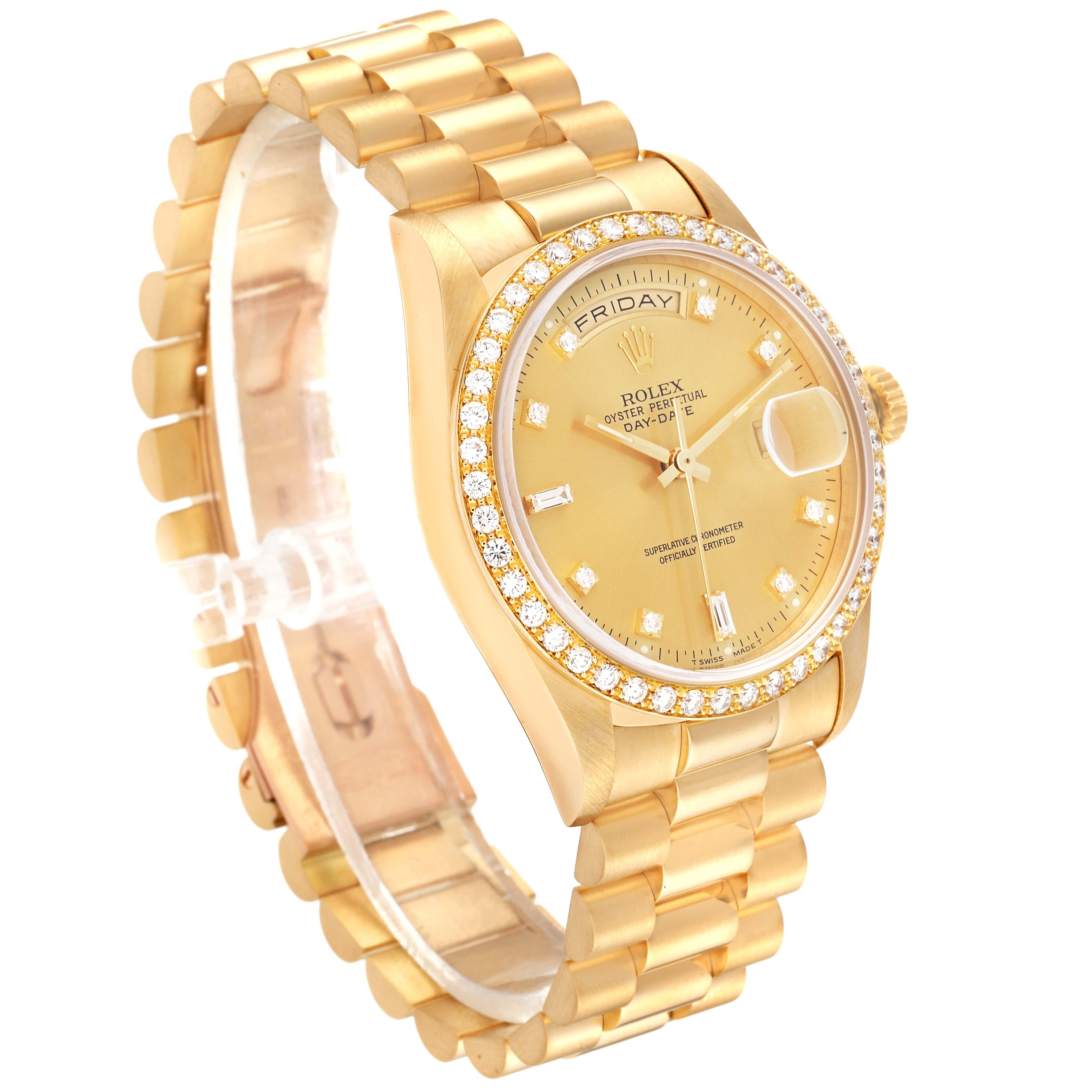 Rolex President Day Date 36mm Yellow Gold Diamond Mens Watch 18348 For Sale 3