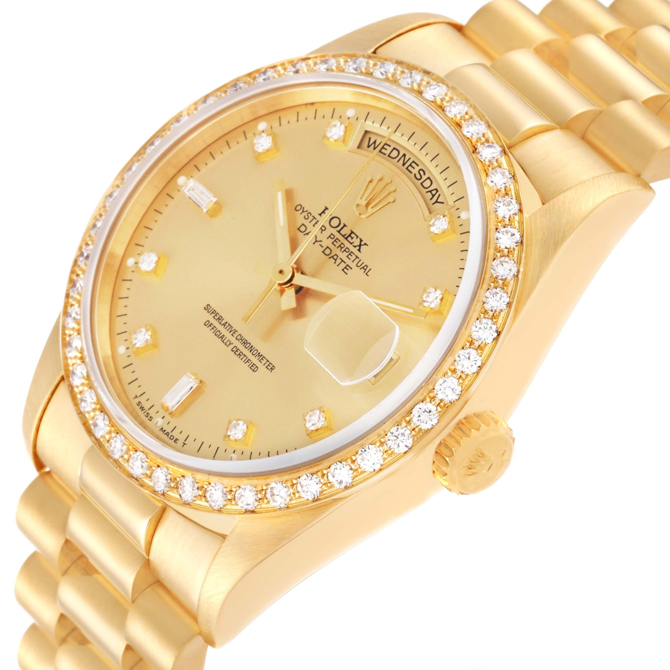 Rolex President Day Date 36mm Yellow Gold Diamond Mens Watch 18348 For Sale 4