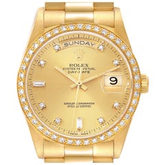 Rolex President Day Date 36mm Yellow Gold Diamond Mens Watch 18348