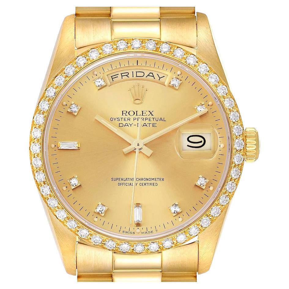 Rolex President Day Date Yellow Gold Diamond Mens Watch 18348 For Sale