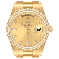 Used Rolex President Day Date Yellow Gold Diamond Mens Watch 18348