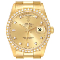 Rolex President Day Date 36mm Yellow Gold Diamond Mens Watch 18348