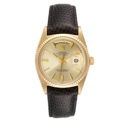 Rolex President Day-Date 36mm Yellow Gold Leather Strap Vintage Mens Watch 1803
