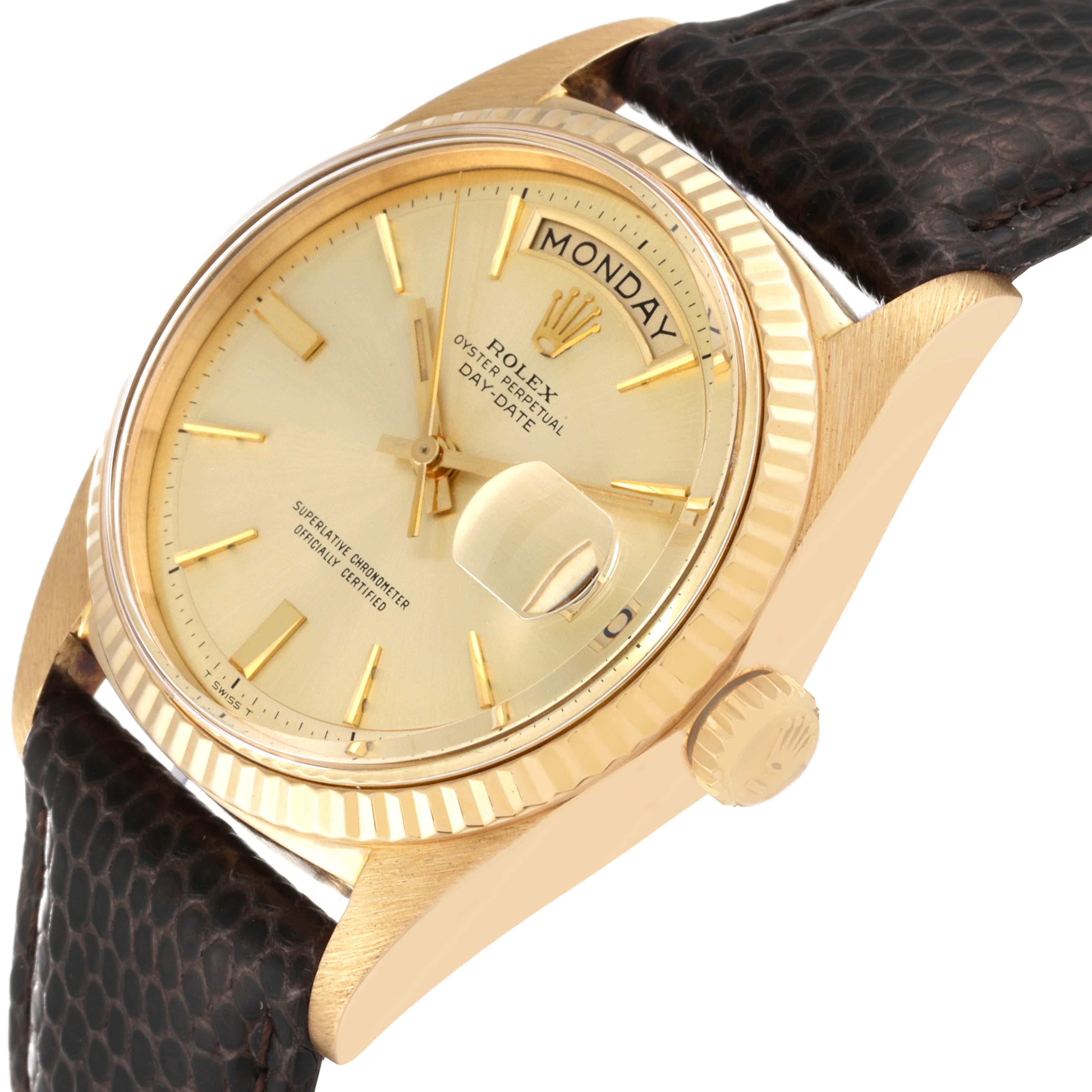 Rolex President Day-Date 36mm Yellow Gold Leather Strap Vintage Mens Watch 1803 In Good Condition In Atlanta, GA
