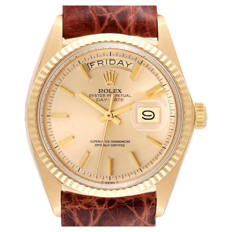 Rolex Gold Uhr Mit Lederarmband Rolex Day Date 36 Mm 18238