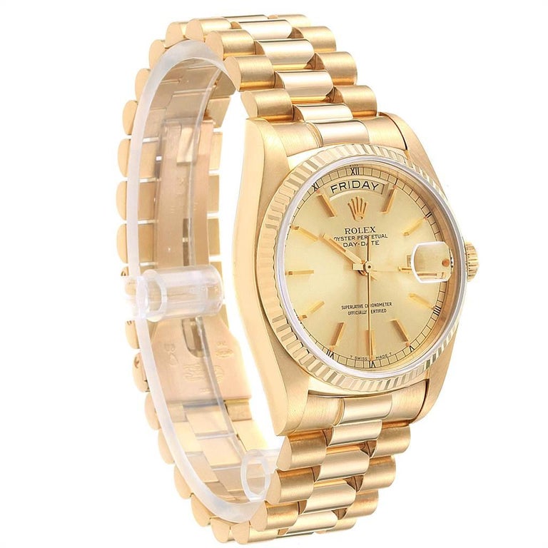 Rolex President Day-Date Yellow Gold Mens Watch 18038 For Sale at 1stDibs