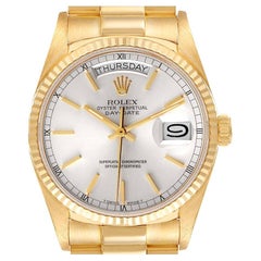 Rolex President Day-Date Yellow Gold Silver Dial Watch 18038 Box Papers