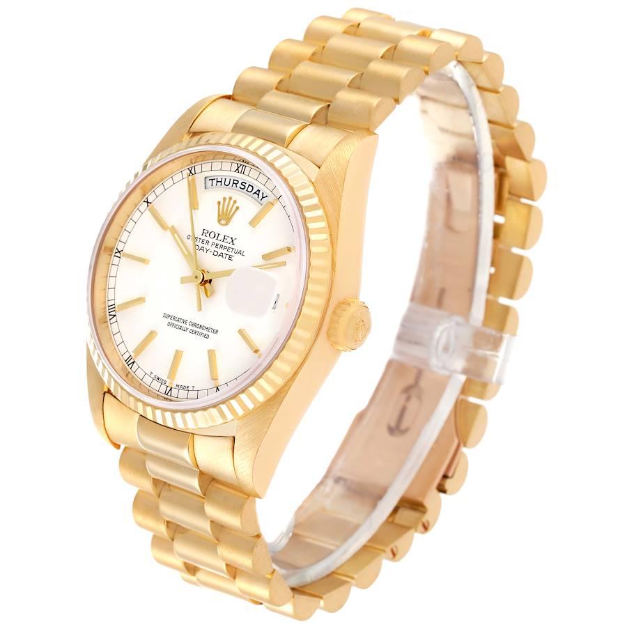 Rolex Montre President Day-Date en or jaune avec cadran blanc 18238 pour hommes Pour hommes en vente