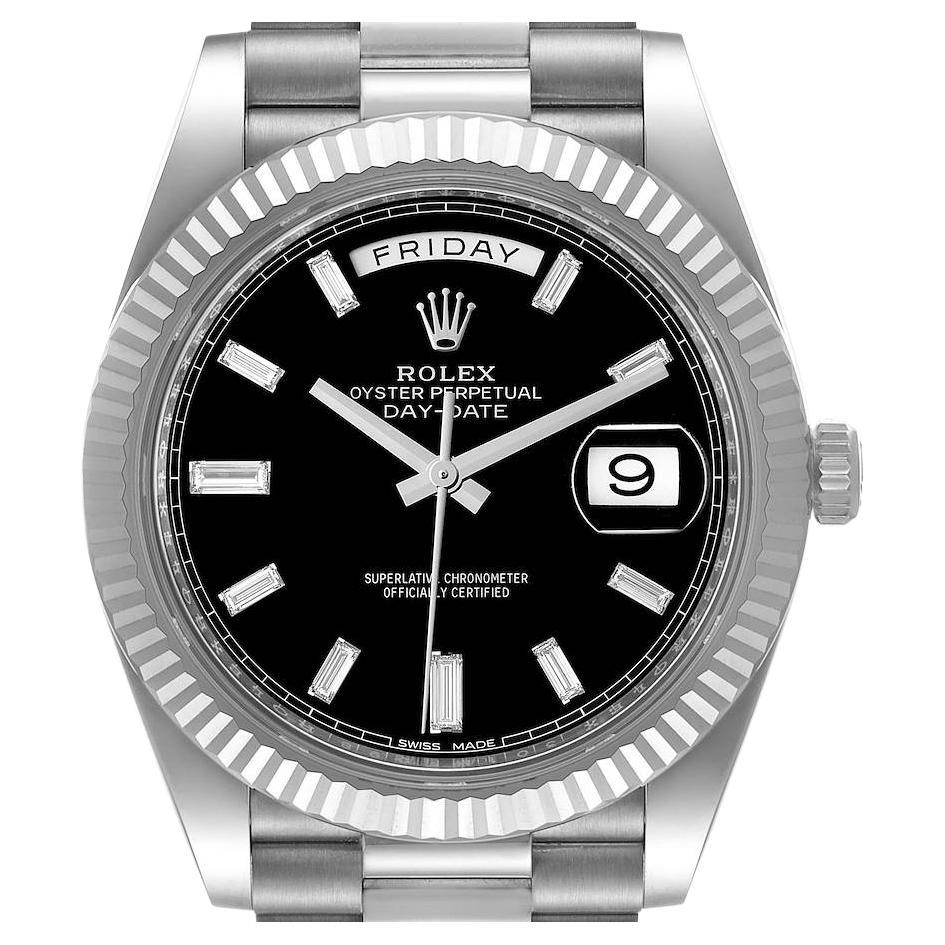 Rolex President Day-Date 40 Black Diamond Dial White Gold Watch 228239 Box Card en vente