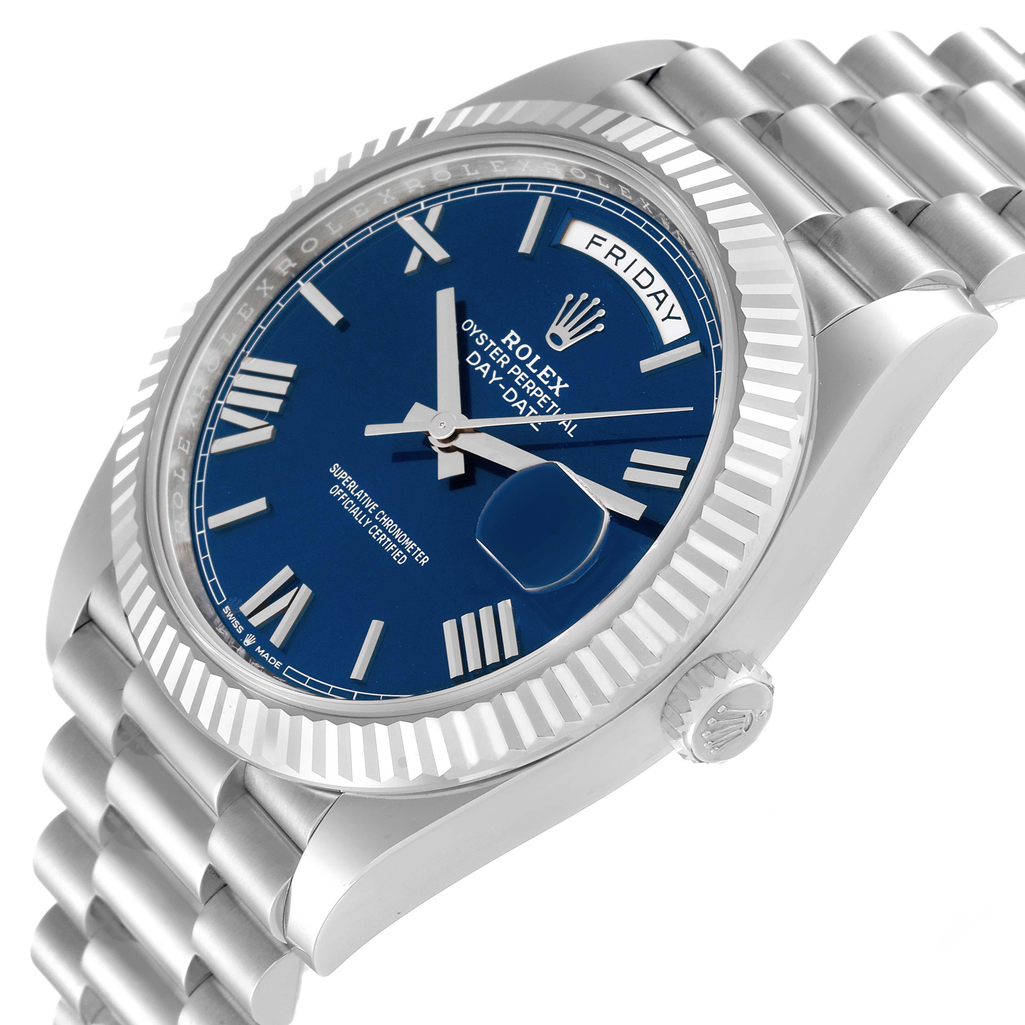 Rolex President Day-Date 40 Blue Dial Platinum Mens Watch 228236 Unworn In Excellent Condition For Sale In Atlanta, GA