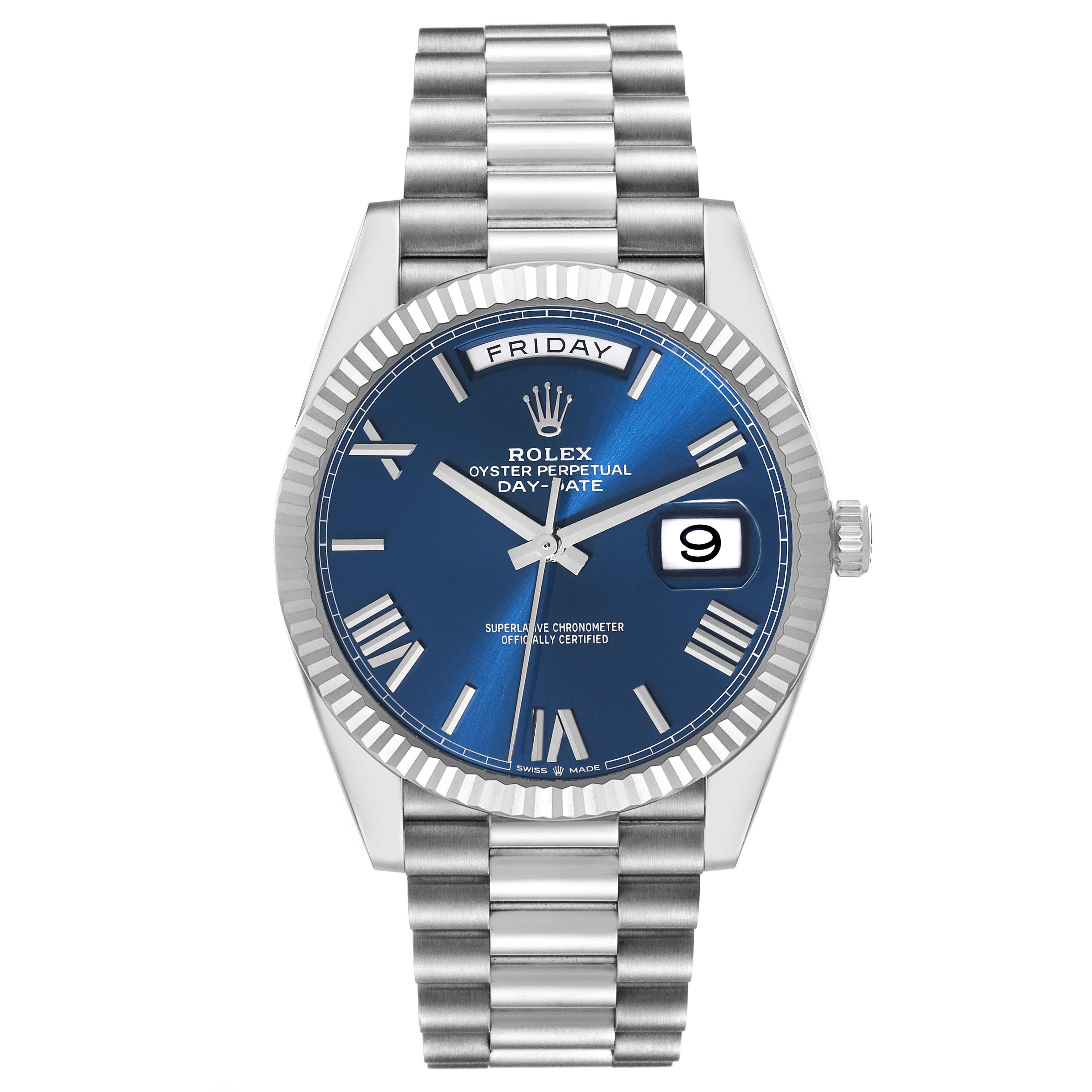 Men's Rolex President Day-Date 40 Blue Dial White Gold Mens Watch 228239 Box Card For Sale