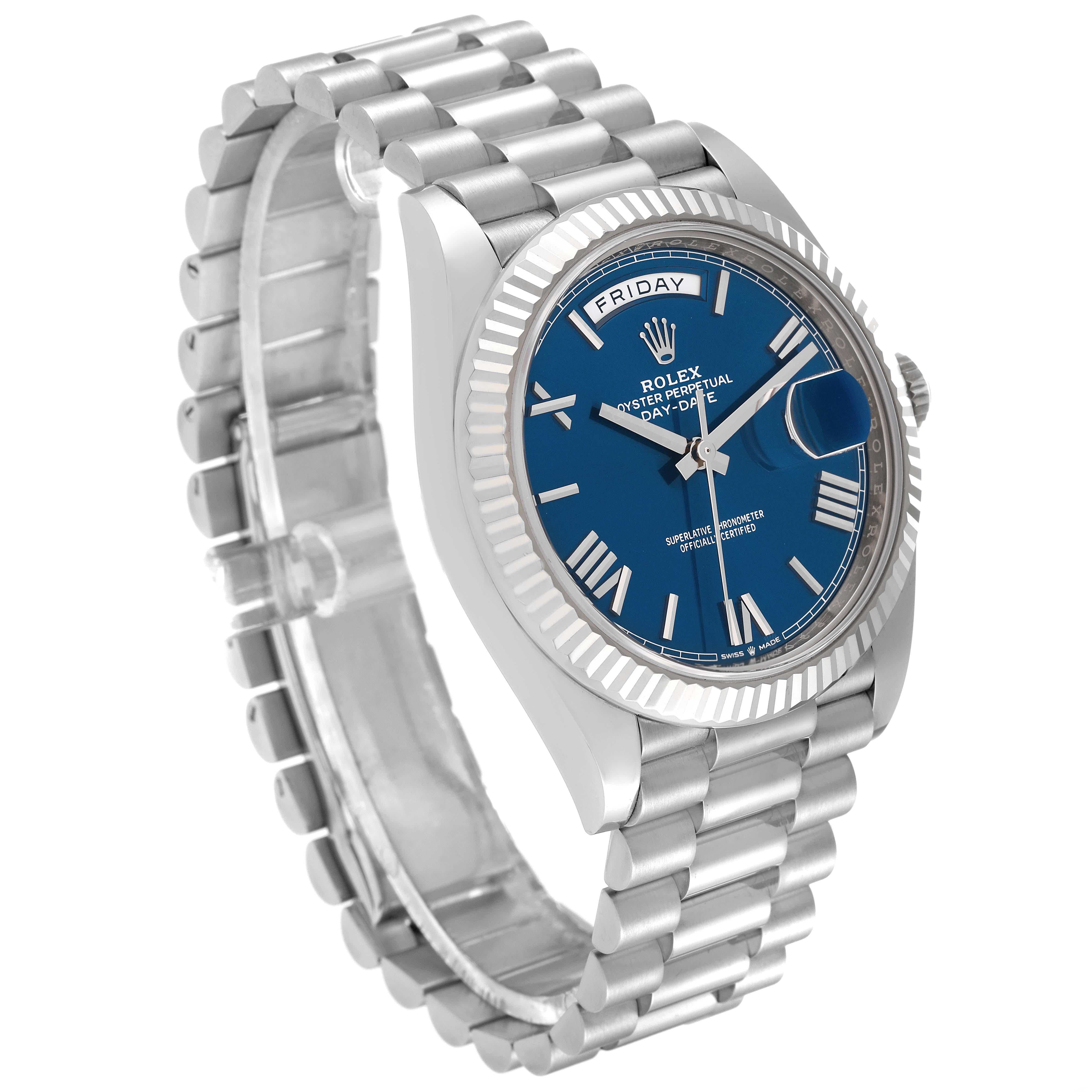 Rolex President Day-Date 40 Blue Dial White Gold Mens Watch 228239 Box Card For Sale 3