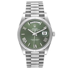 Rolex President Day-Date 40 Green Dial White Gold Watch 228239 Unworn