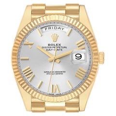 Rolex President Day Date 40 Yellow Gold Silver Dial Mens Watch 228238 Box Card