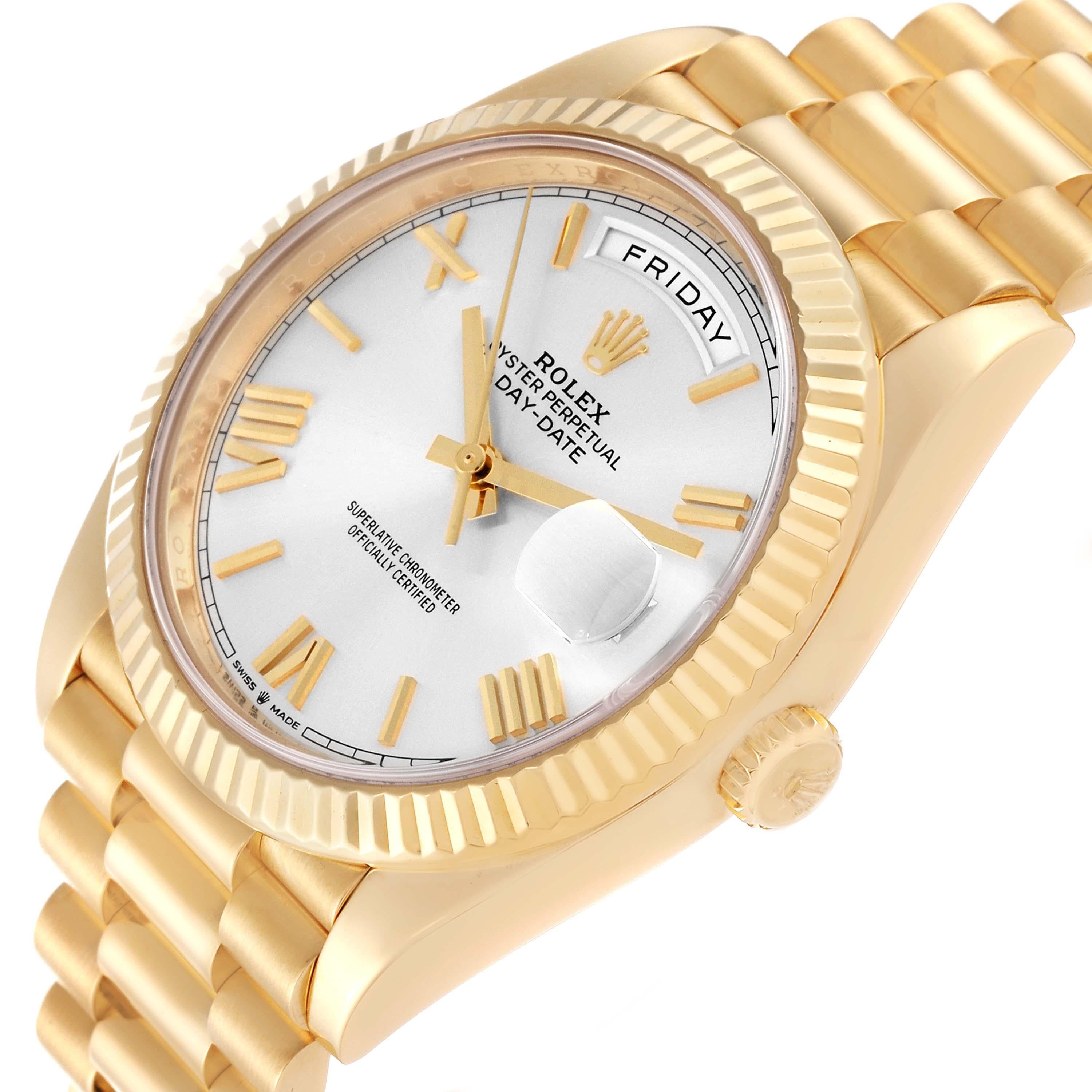 Rolex President Day Date 40 Yellow Gold Silver Dial Mens Watch 228238 Card For Sale 3