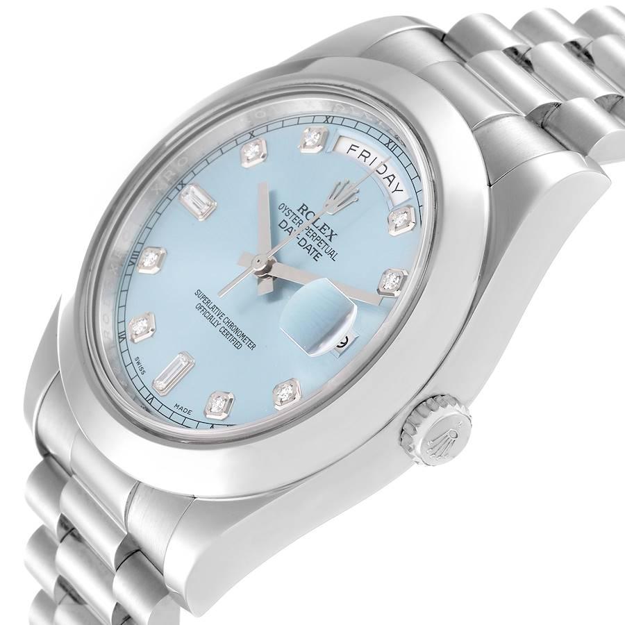Rolex President Day-Date 41 Blaues Diamant-Zifferblatt Platin-Herrenuhr 218206 im Angebot 2