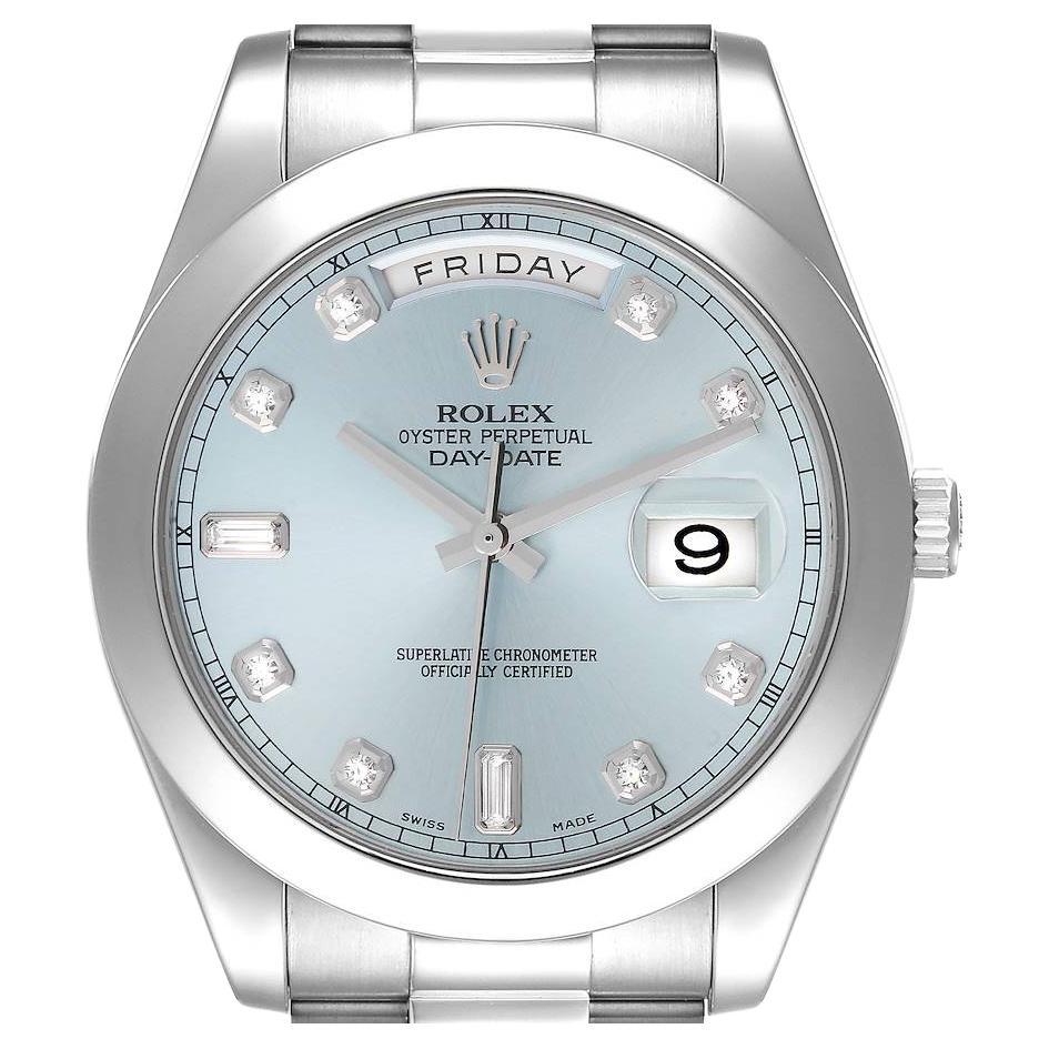 Rolex President Day-Date 41 Blue Diamond Dial Platinum Mens Watch 218206 For Sale