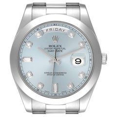 Used Rolex President Day-Date 41 Blue Diamond Dial Platinum Mens Watch 218206