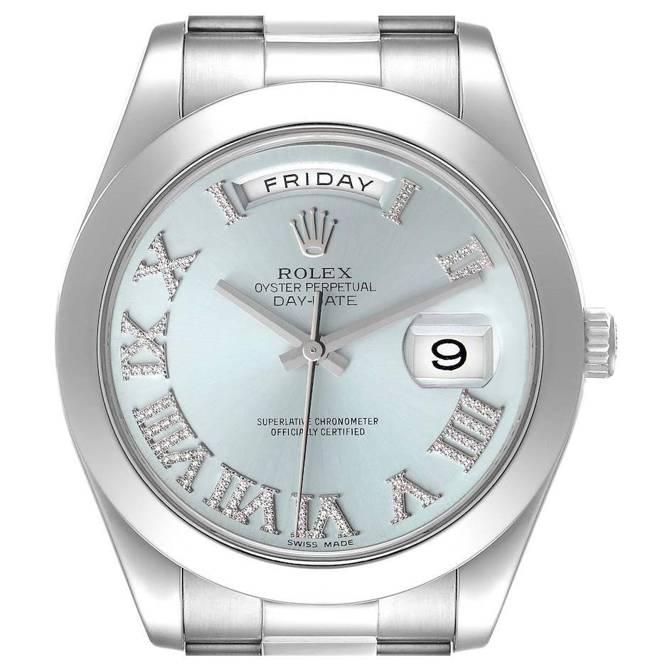 Rolex President Day-Date 41 Blue Diamond Dial Platinum Watch 218206 Box Card For Sale