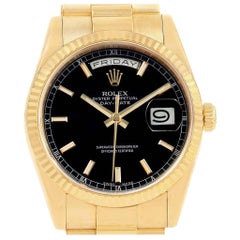 Rolex President Day-Date Black Dial Yellow Gold Men's Watch 118238