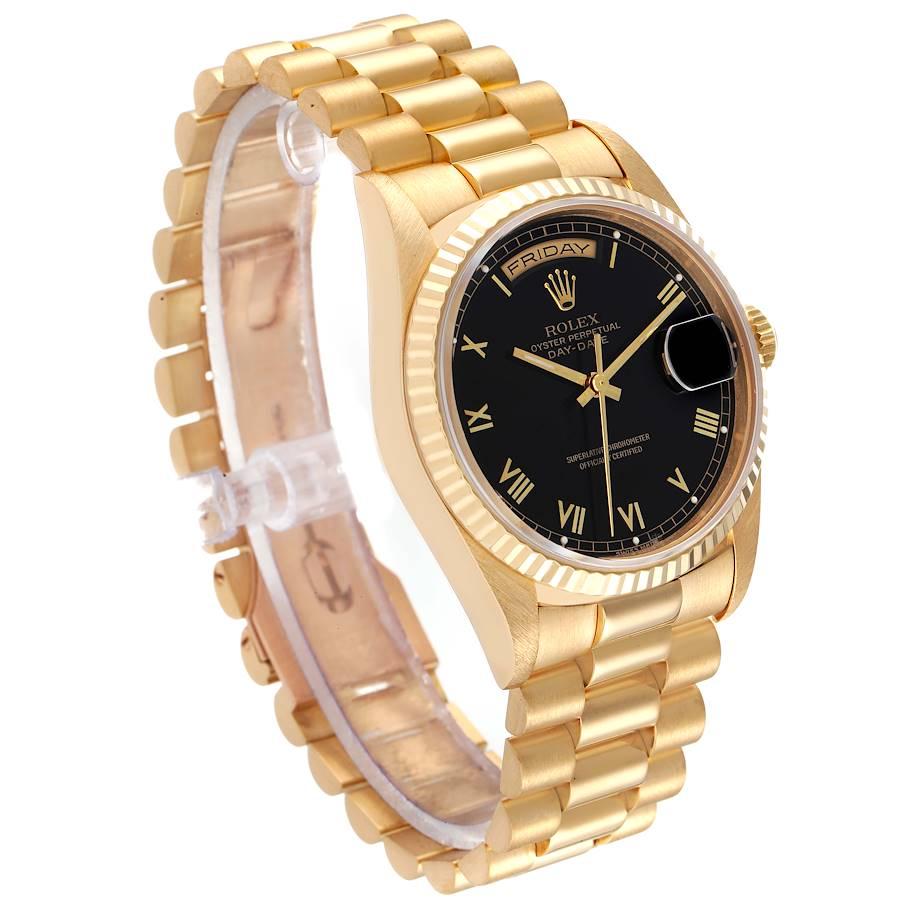 Rolex President Day-Date Black Dial Yellow Gold Mens Watch 18238 In Excellent Condition In Atlanta, GA