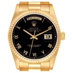 Rolex President Day-Date Black Dial Yellow Gold Mens Watch 18238