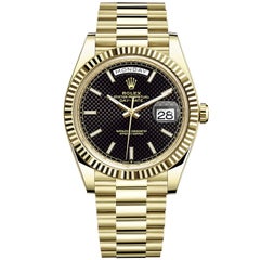Used Rolex President Day Date Black Motif Dial 18k Yellow Gold Men's Watch 228238