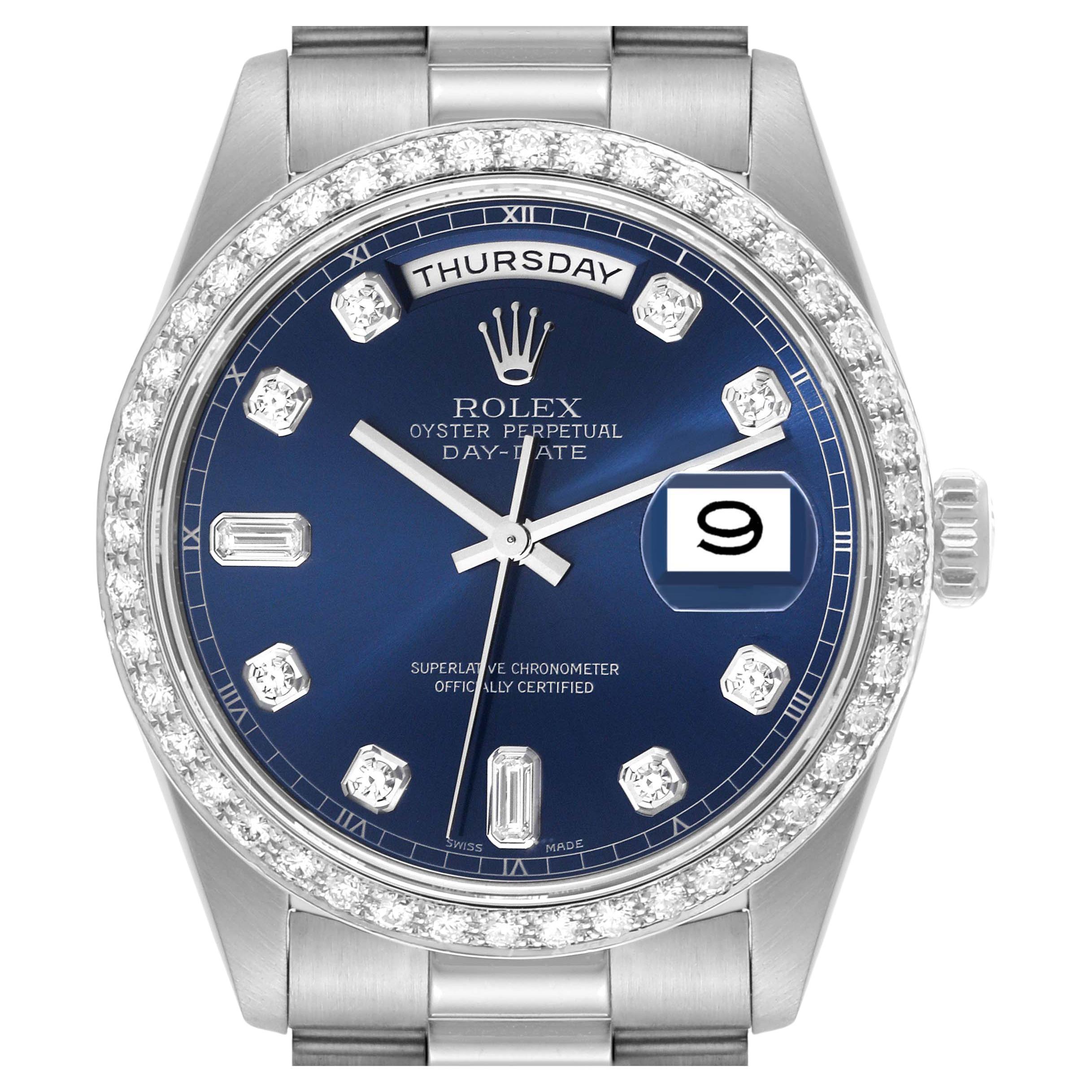 Rolex President Day-Date Blue Diamond Dial Platinum Mens Watch 18346