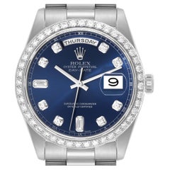 Vintage Rolex President Day-Date Blue Diamond Dial Platinum Mens Watch 18346