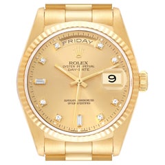 Rolex President Day-Date Champagne Diamond Dial Yellow Gold Mens Watch 18238
