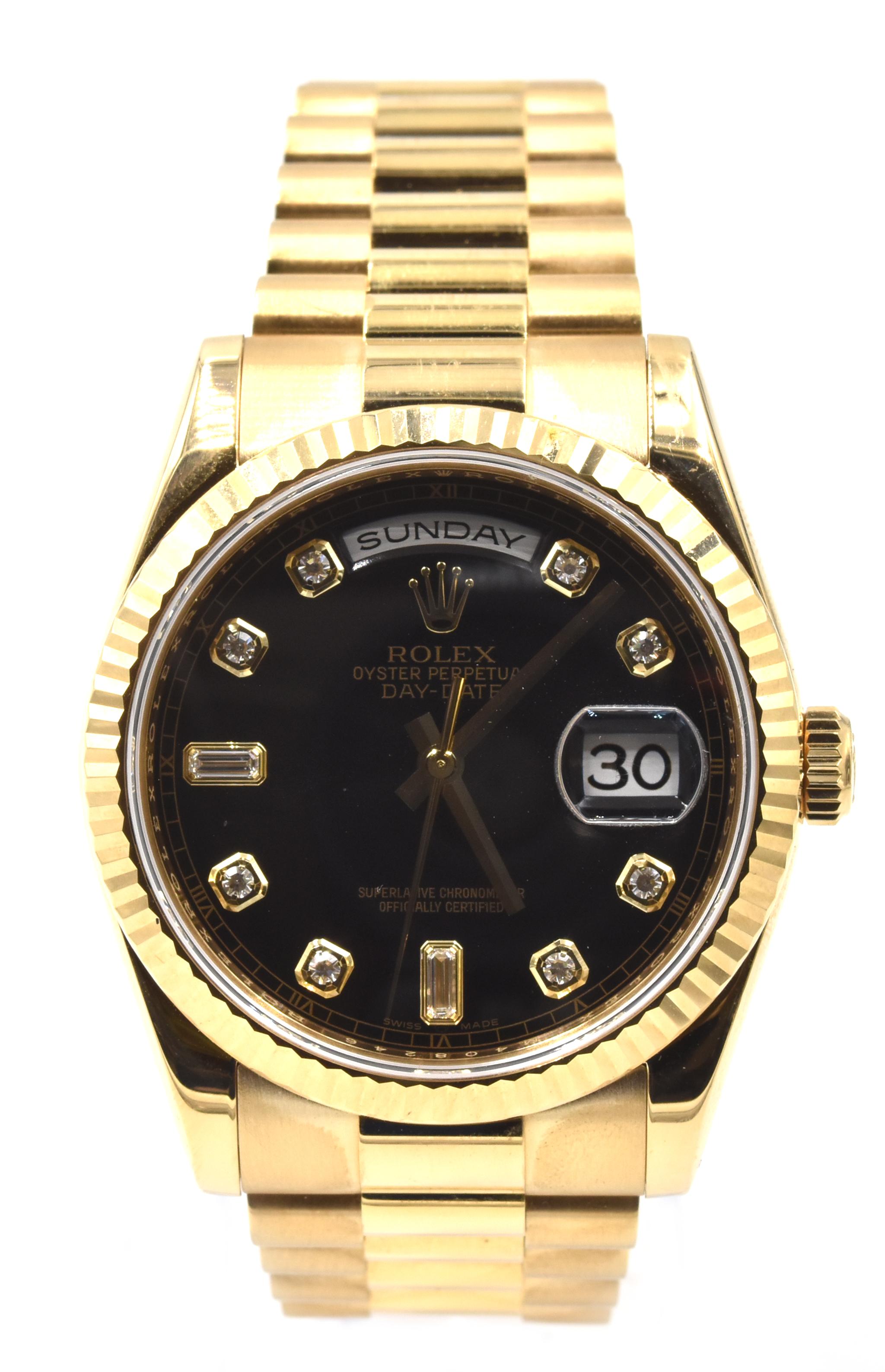 Men's Rolex President Day-Date Factory Diamond Dial New-Style 18k Gold Watch 118238
